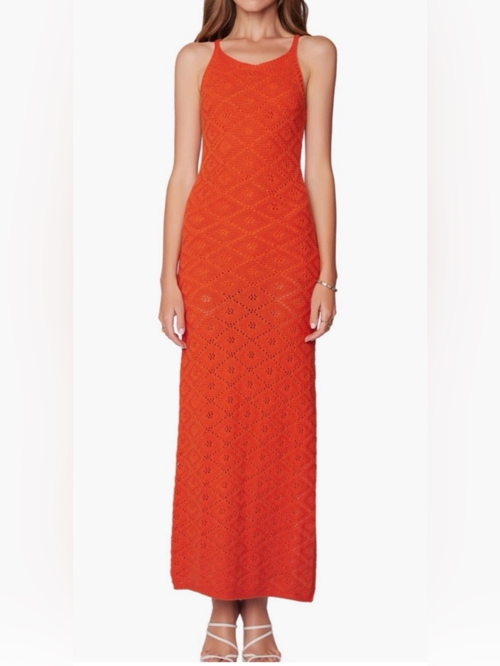 Sleeveless Orange Crochet Maxi Dress - Figure-Flattering Fit